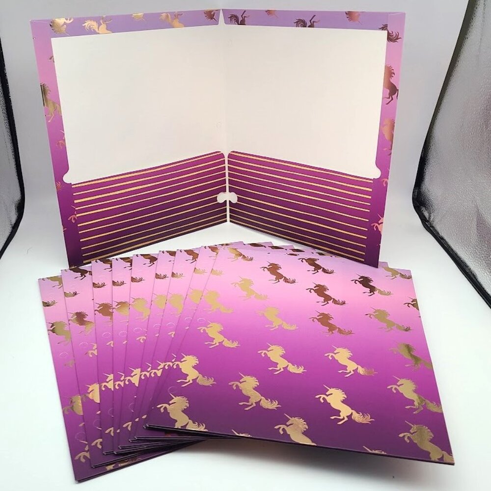 10 Class Act Pocket Folders Metallic Unicorns Purple Mary Beth New